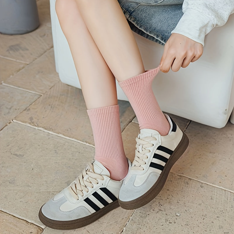 8 Pairs Solid Mid Tube Socks Women's Stockings