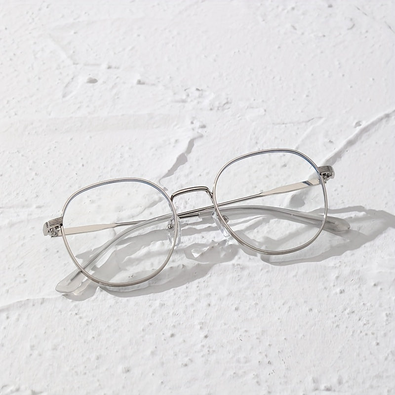 Casual Metal Block Flat Mirror Round Frame Glasses