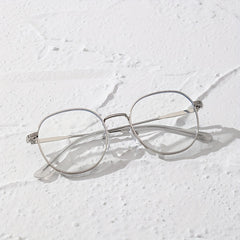 Casual Metal Block Flat Mirror Round Frame Glasses