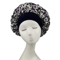 Milk Silk Wide Brim Bonnet Daisy Printed Satin Ladies Hair Cap