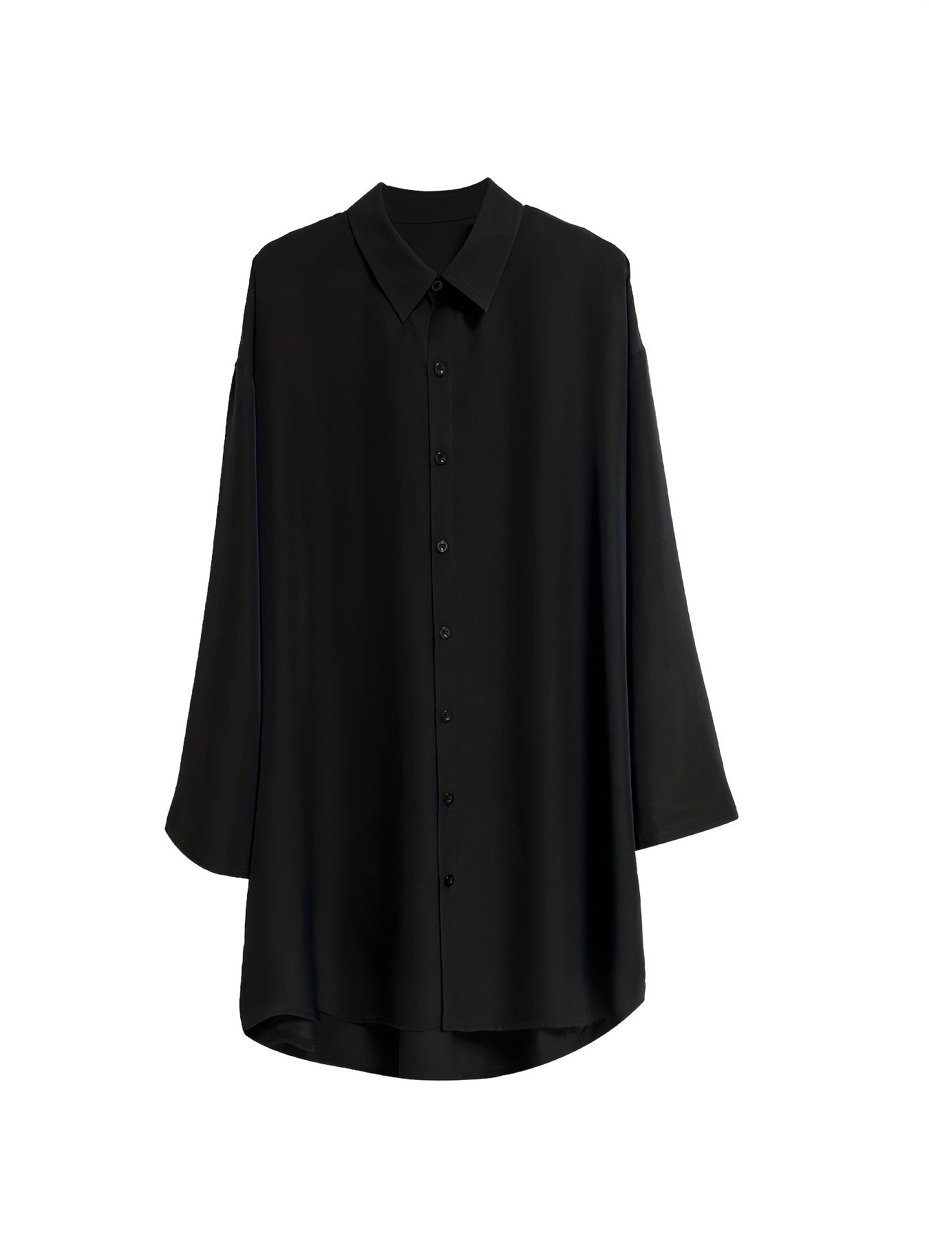  Solid Button Up Long Sleeve Collar Mini Shirt Dress