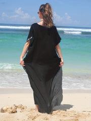 Boho Kaftan Dress Plus Size Floral Embroidered Batwing Sleeve V Neck