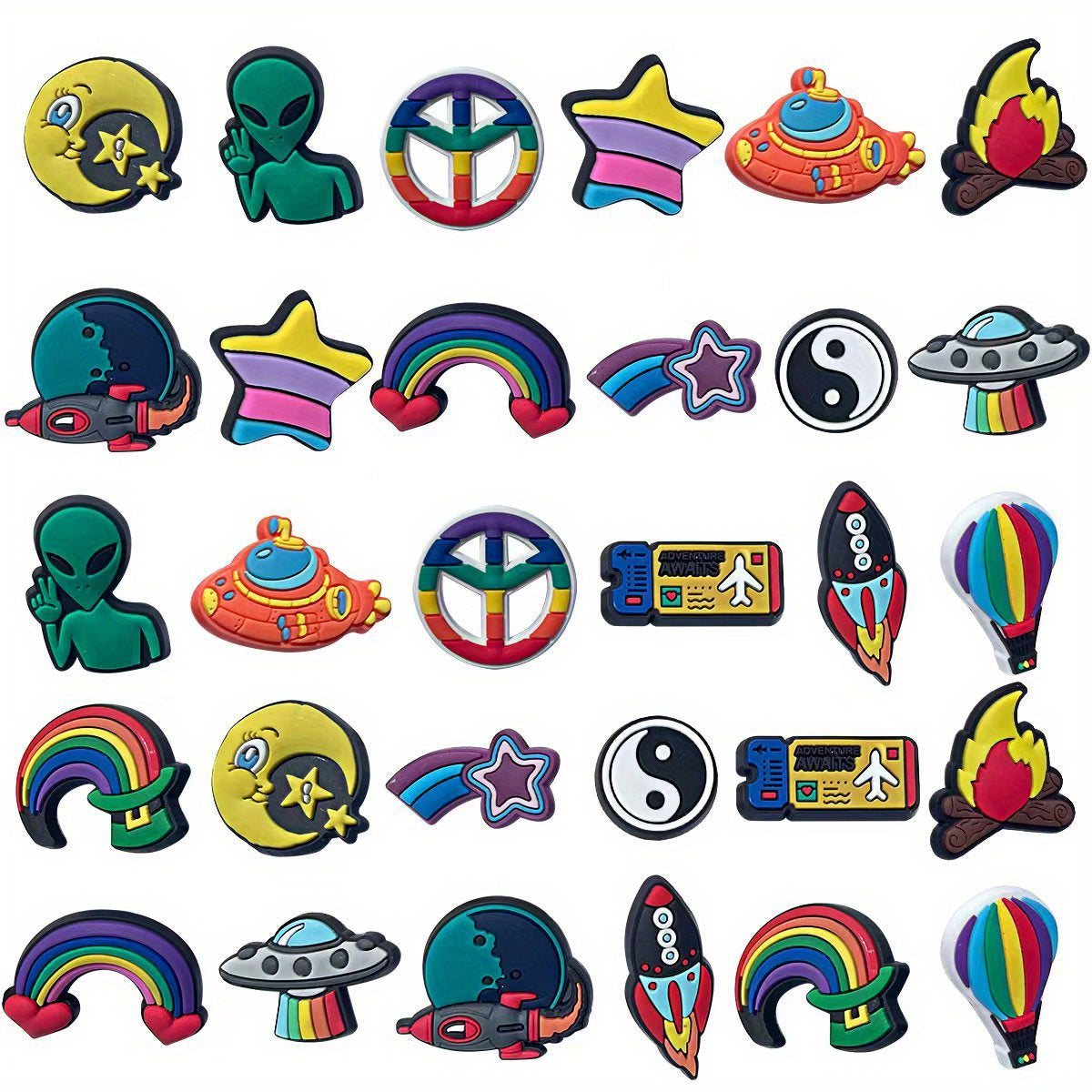 30 PCS Adventure Space Rainbow Shoe Charms for Clogs Sandals