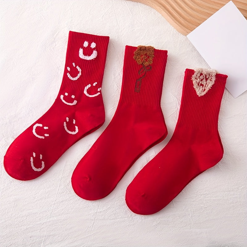 4 Pairs Cartoon Print Socks & Chinese Year Women's Stockings