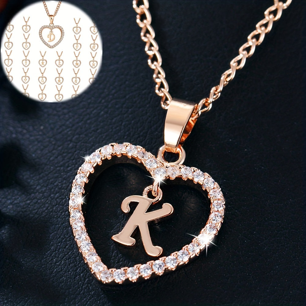 Initial Letters A T Pendant Love Heart Rhinestones Pendant Necklace
