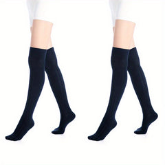 2 Pairs Knitted Thigh High Socks Solid Warm Over The Knee Socks