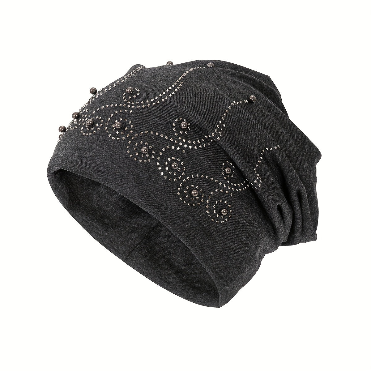 Rhinestone Decor Casual Beanie Solid Slouchy Hats For Women