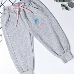 Girls Smile Embroidered Sweatpants Bow Front Baggy Fit