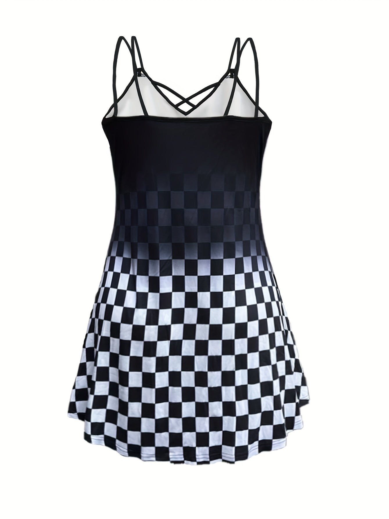  Colorblock Criss Cross V Neck Cami Dress