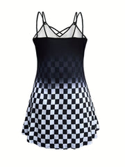  Colorblock Criss Cross V Neck Cami Dress