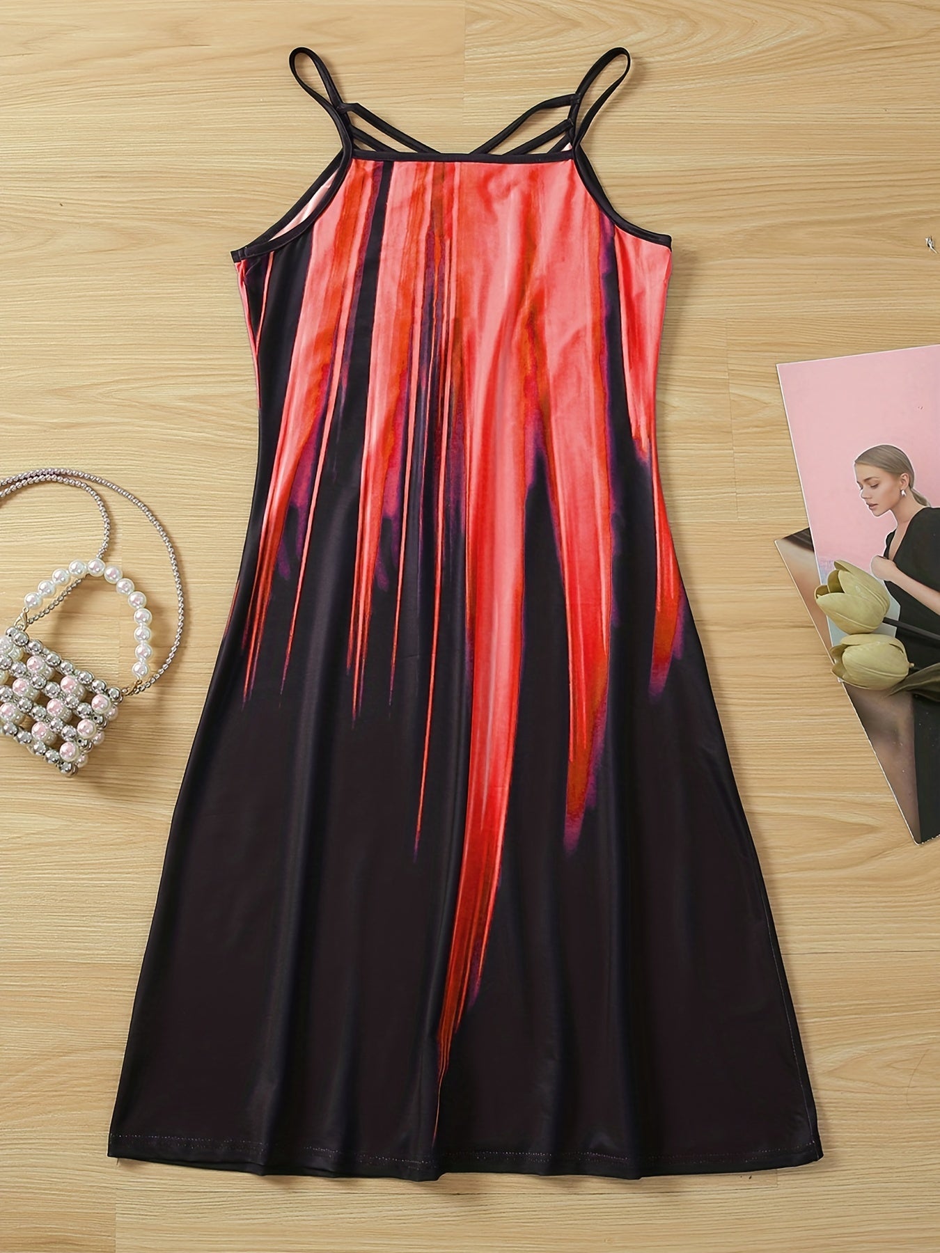  Random Print Criss Cross Cami Dress