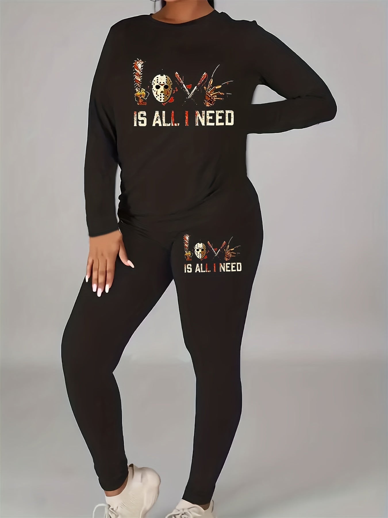 Women's Halloween Horror Print Top & Leggings Set