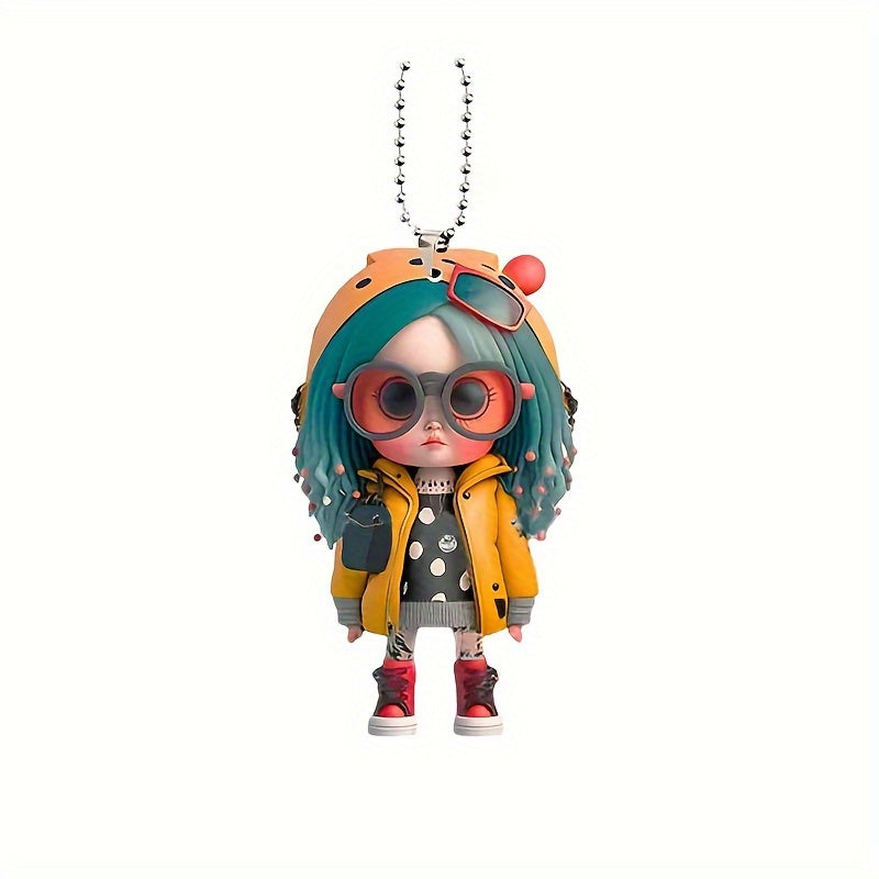 Cute Cartoon Doll Car Mirror Pendant Keychain Christmas Decor