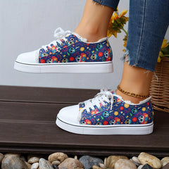 Women's Skull Pattern Canvas Flats Halloween Sneakers
