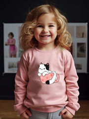 Girls Cat Pattern Crew Neck Sweatshirt Spring Fall Christmas Gift