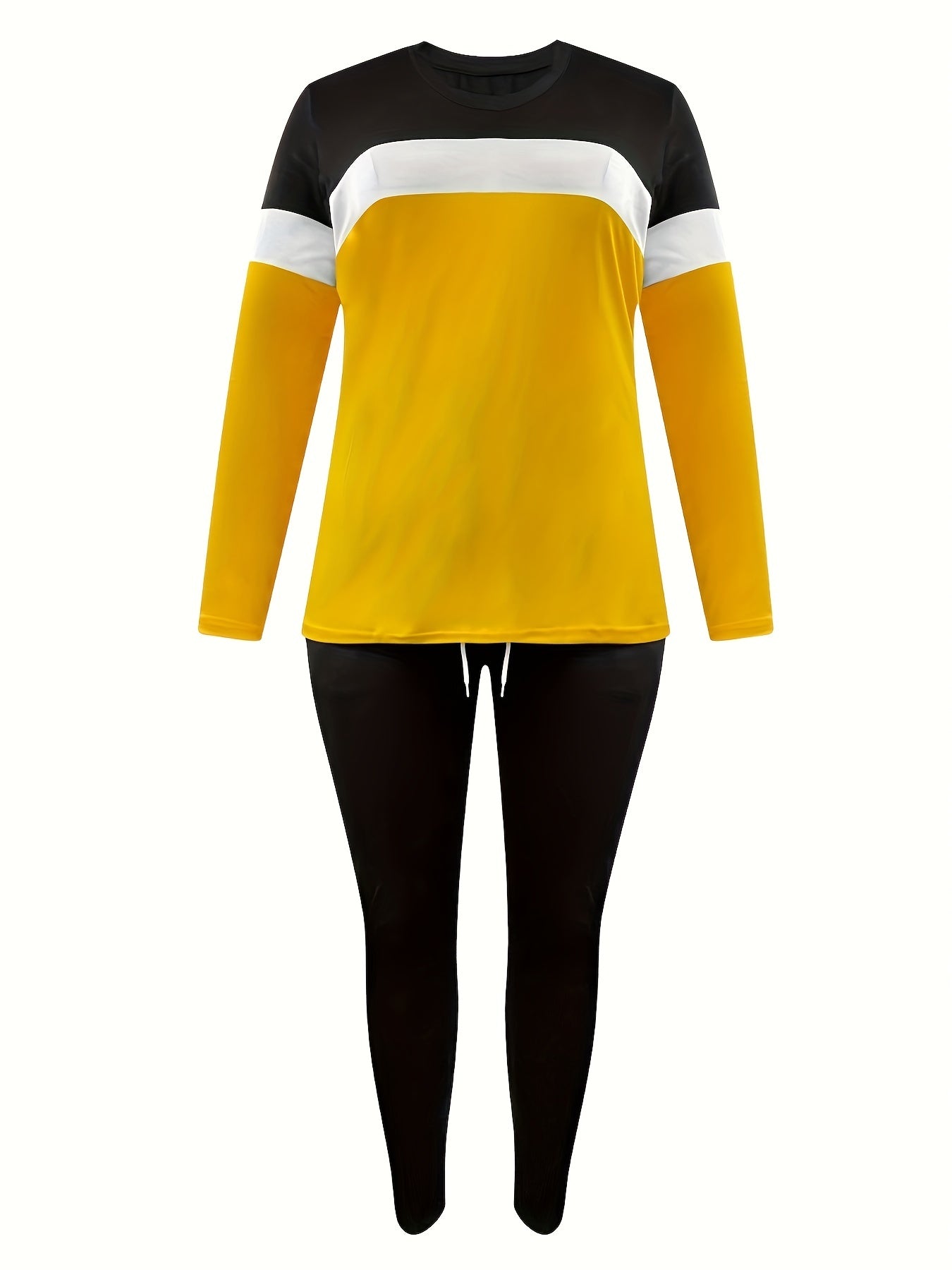  Colorblock Long Sleeve Round Neck Top & Pants Set