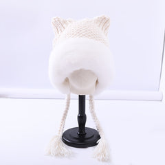 Women's Winter Pom Beanie Hat Fluffy Knit Cat Fox Ear Faux Fur Skull Cap