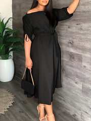  Casual Dress Women's One Shoulder Midi Dress With Belt