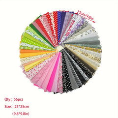 56pcs Fabric Patchwork Cotton Mixed Squares Bundle Sewing Quilting Craft