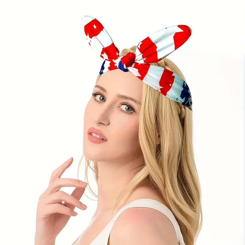 Flag Print Bowknot Hair Band Elastic Headband 4th Of July Headbands
