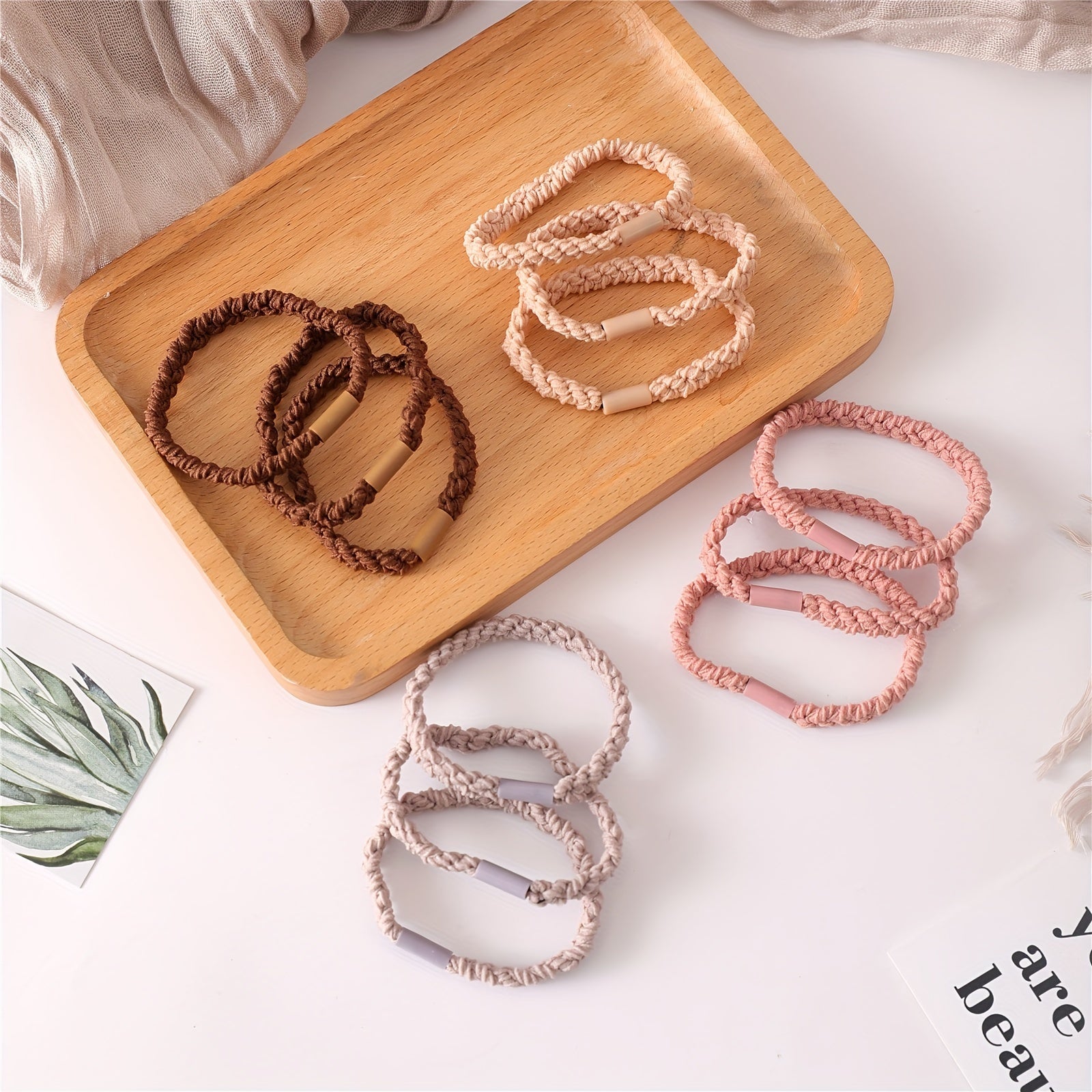 4pcs Braided Hair Tie Seamless Solid Hair Rope Elastic Ponytail Holder