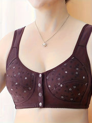 2pcs Floral Print Wireless Bras Front Buckle Bra Women's Lingerie