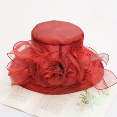 Wide Brim Organza Sun Hat Mesh Flower Breathable Derby Hat