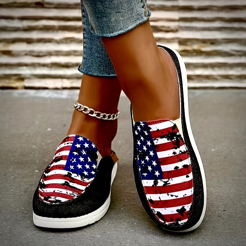 Women's Flag Pattern Slip On Flat Shoes Lightweight Casual Outdoor Shoes