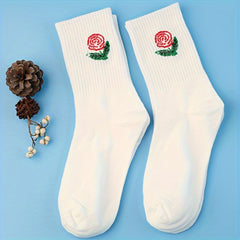 3 Pairs Floral Print Socks Comfy & Breathable Mid Tube Socks Women's Stockings