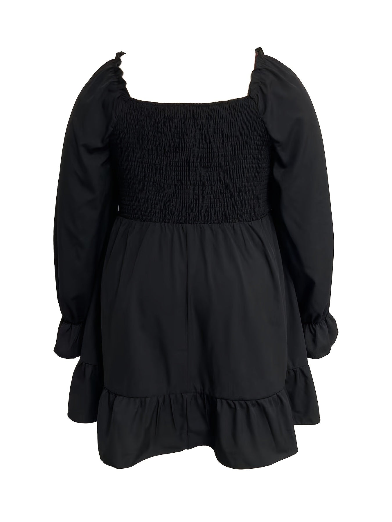  Solid Ruffle Sleeve Square Neck A Line Mini Dress