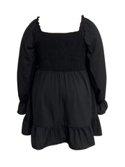  Solid Ruffle Sleeve Square Neck A Line Mini Dress