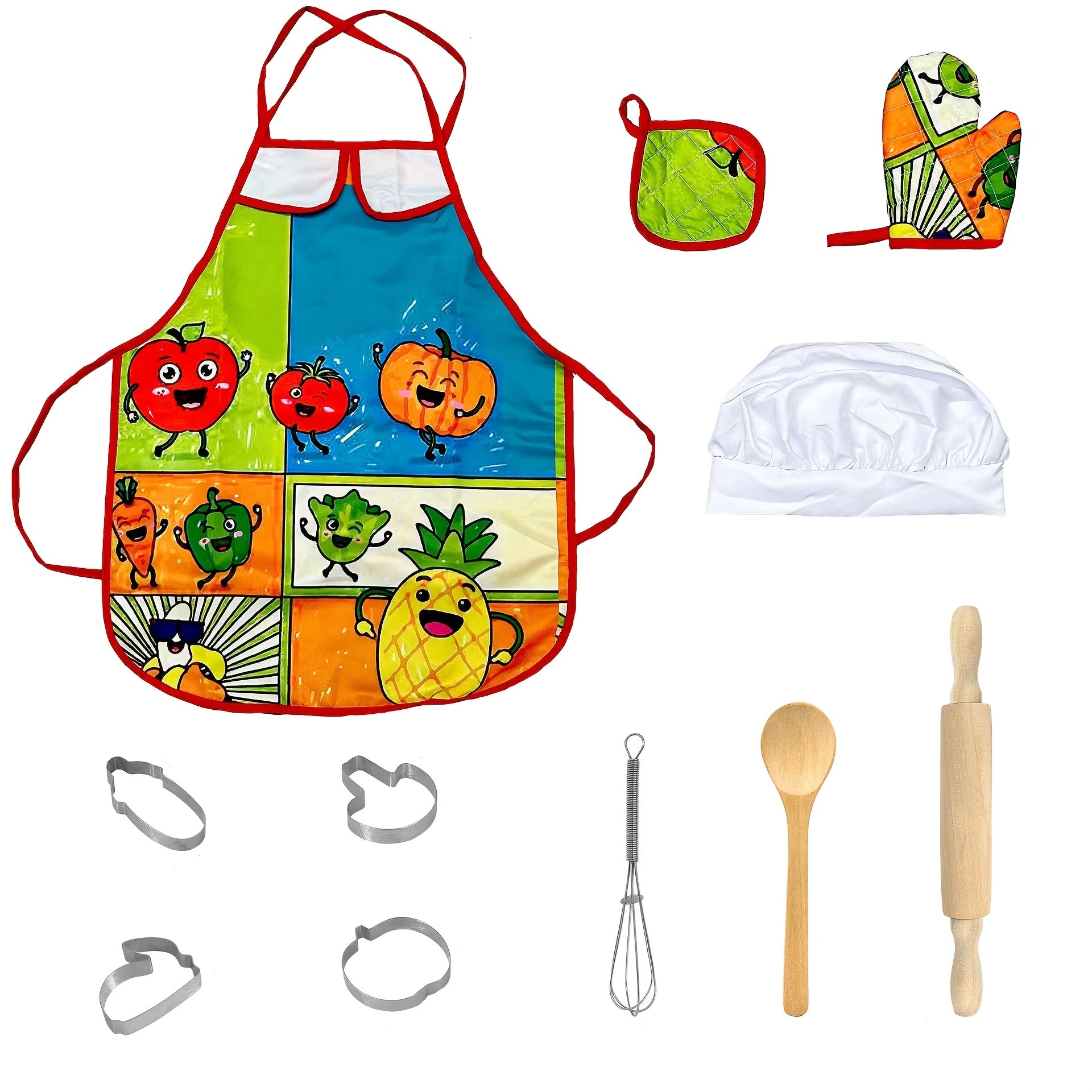 11pc Kids Kitchen Playset w/ Aprons & Baking Tools Dino/Fruit Design