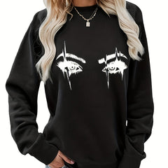 Eye Print Sweatshirt Crew Neck Casual Long Sleeve for Fall & Winter