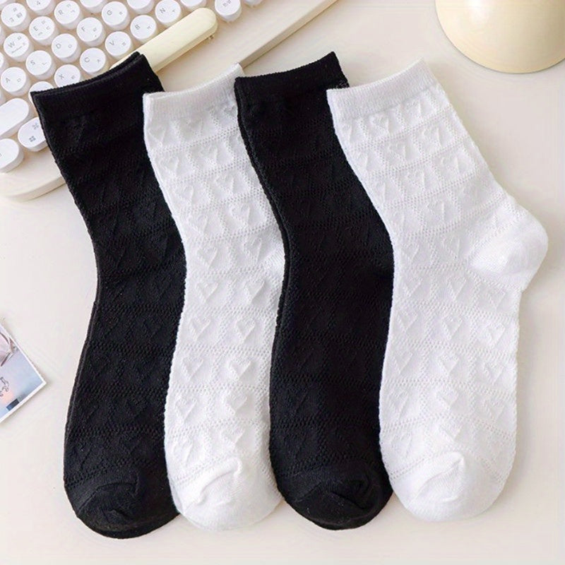 4 Pairs Heart Striped Socks Comfy & Breathable Women's Stockings