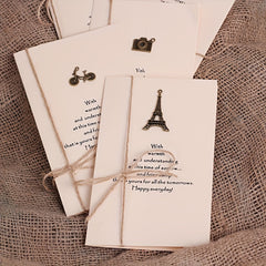 8pcs Christmas Greeting Cards Set With Envelopes & Twine - Vintage Brass Pendant