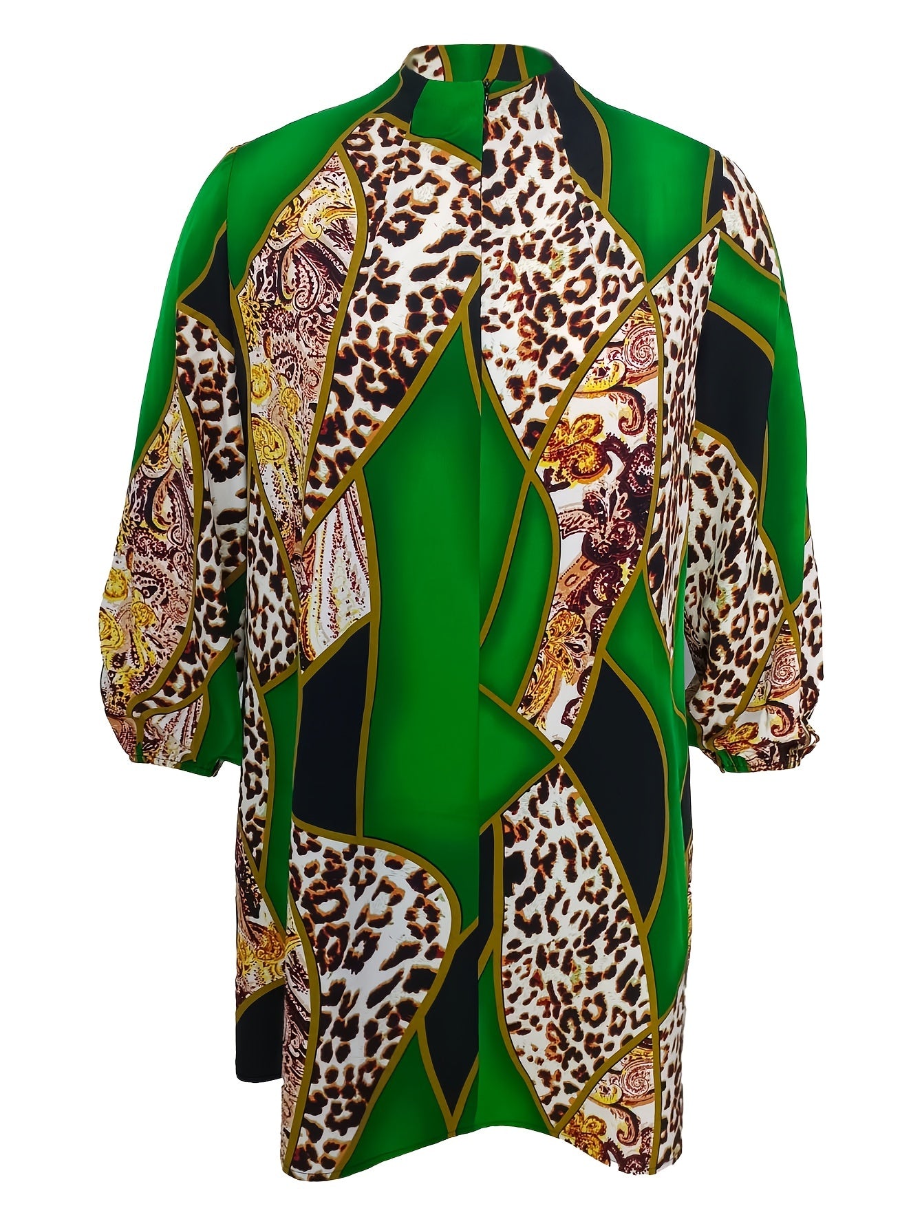  Colorblock Leopard Printed Dress