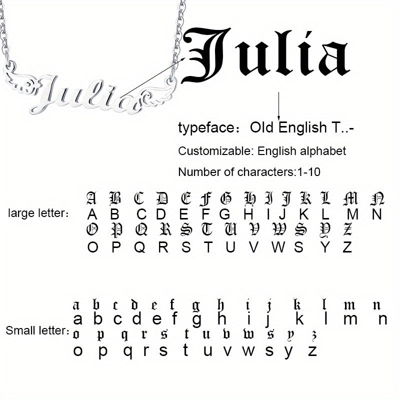 Personalized Angel Wings Pendant Name Necklace Custom Engraved Letter Hollow Cut