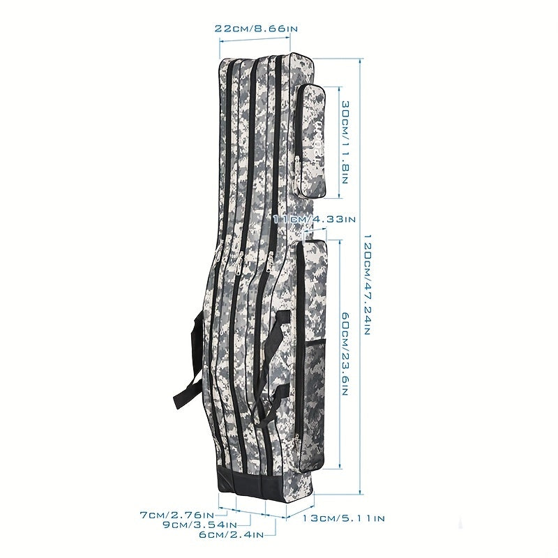 Portable Fishing Rod Case Triple Folding Waterproof Camouflage Travel Carry Bag