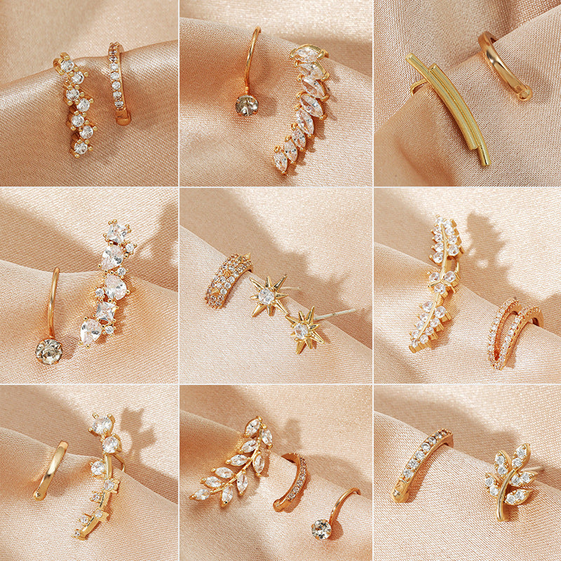 Star Leaf Flower Pearl Zircon Stud Earrings for One Ear