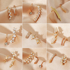 Star Leaf Flower Pearl Zircon Stud Earrings for One Ear