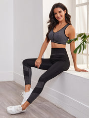 Stretchy Stitching Yoga Leggings Contrast Cropped Sports Pants