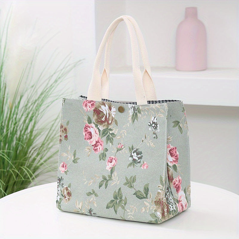Flower Printed Canvas Tote Bag Lightweight Satchel Bag