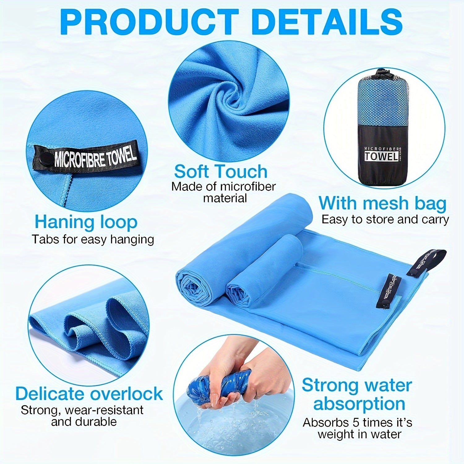 Large Microfiber Towel For Travel Sports Quick Dry Soft Lightweight Gym Towel
