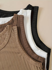 Ribbed Tank Top 4-Pack Crew Neck Sleeveless Casual Women's Clothing