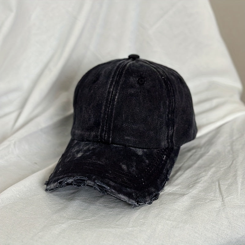 Unisex Breathable Ripped Baseball Cap w/ Letter Embroidery