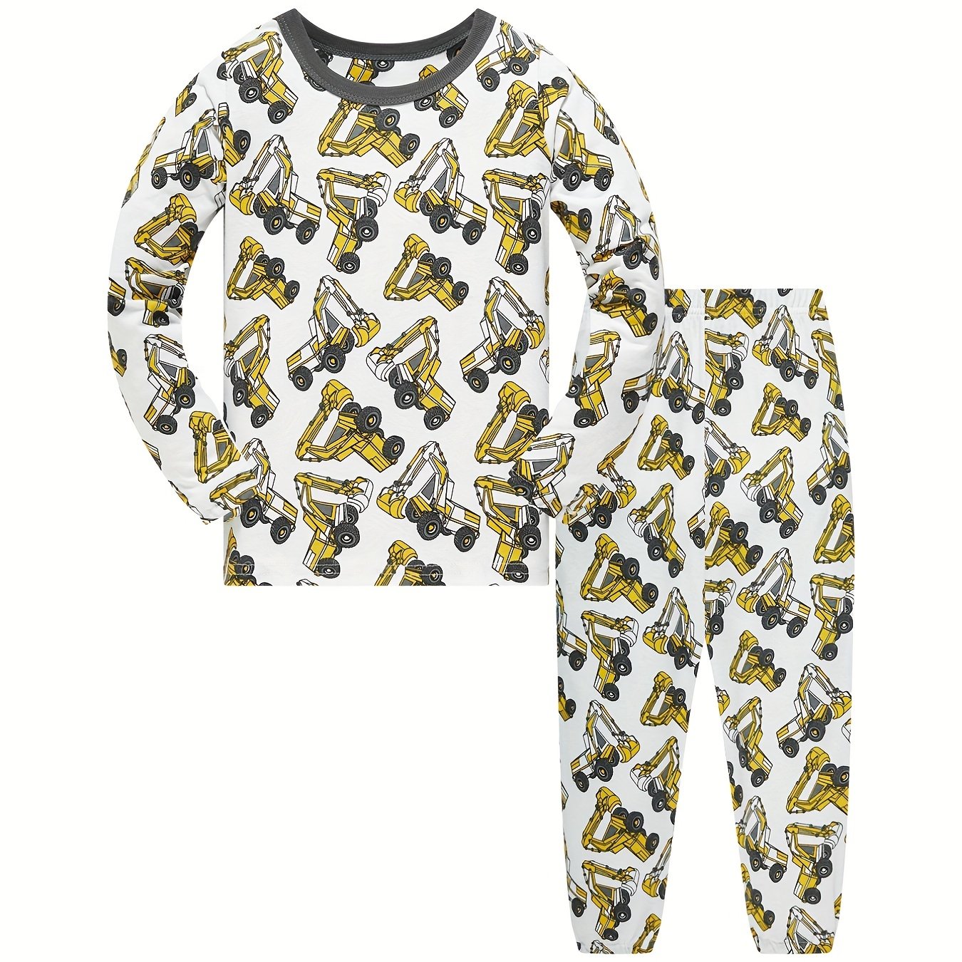 Boys Excavator Cotton Pajamas Set Long Sleeves Comfortable Homewear