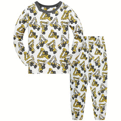 Boys Excavator Cotton Pajamas Set Long Sleeves Comfortable Homewear