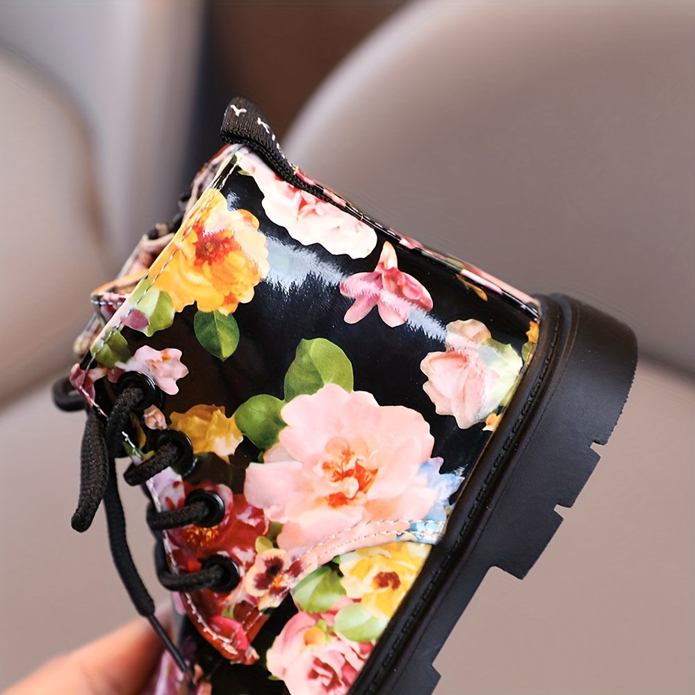 Vintage Flower Pattern Ankle Boots For Girls Kids