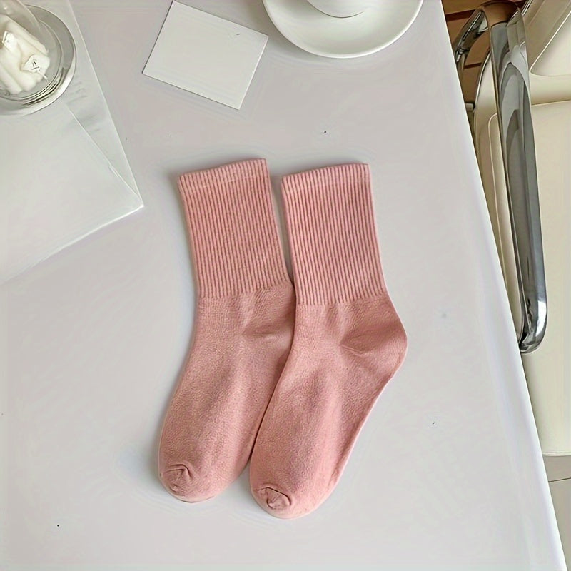 8 Pairs Solid Mid Tube Socks Women's Stockings