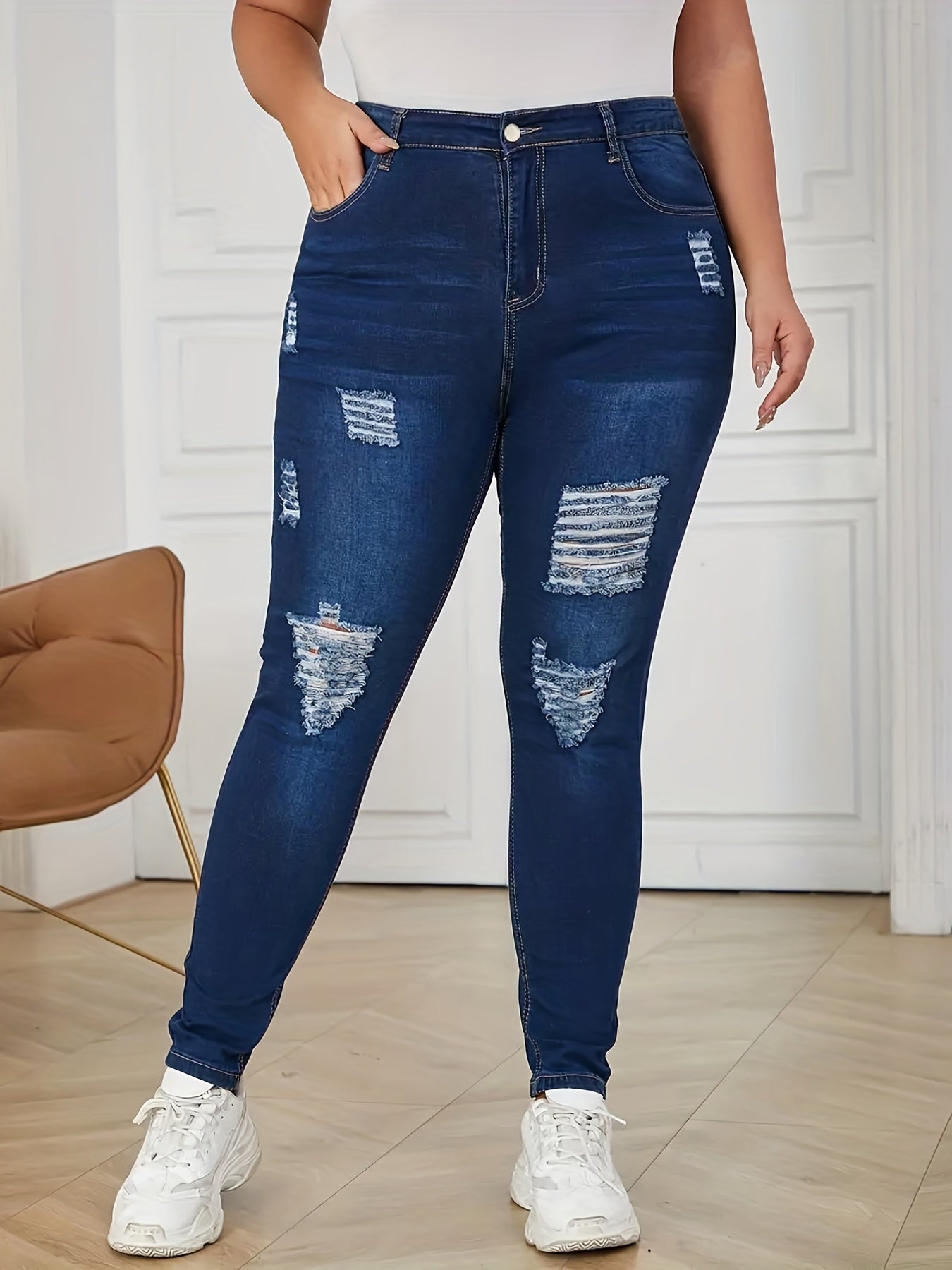  Ripped High Rise Skinny Jeans Women's Casual Jegging
